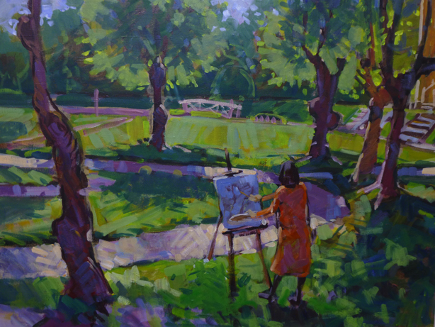 Anne Hilde maler i parken